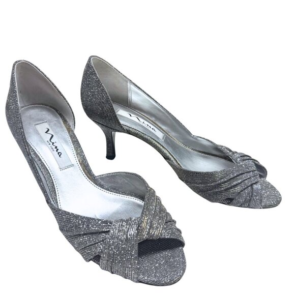 Nina Carrie d'Orsay Pumps Silver Luna Shine Womens 7 Good Condition - Picture 8 of 10